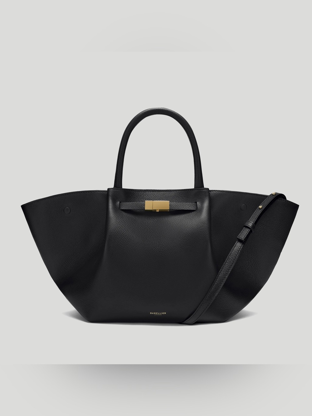Demellier Midi New York | black small grain ecru stitching